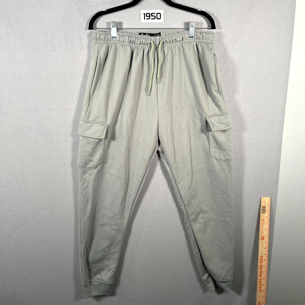 Brooklyn Cloth Jogger Pants Mens L Gray Elastic Waist Cargo Pockets Fleece Lined